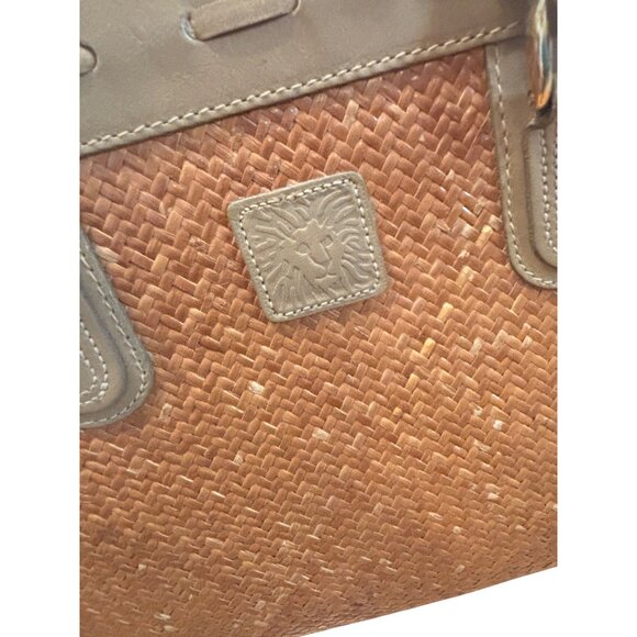 Anne Klein Woven Straw & Leather Tote Bag Dual Handles Tan Beige Elegant Design - Picture 4 of 12
